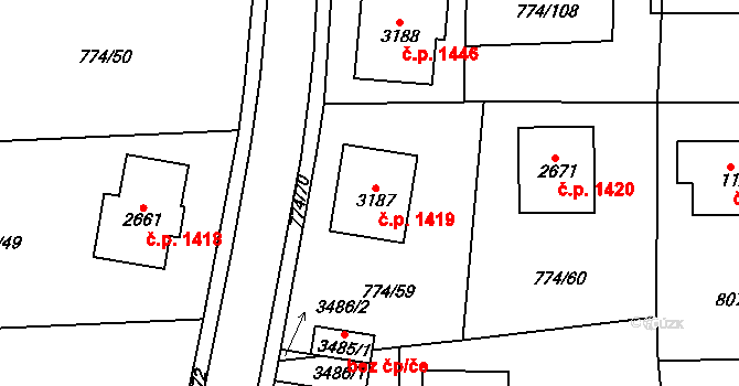Humpolec 1419 na parcele st. 3187 v KÚ Humpolec, Katastrální mapa