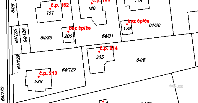 Holubice 214 na parcele st. 335 v KÚ Holubice v Čechách, Katastrální mapa