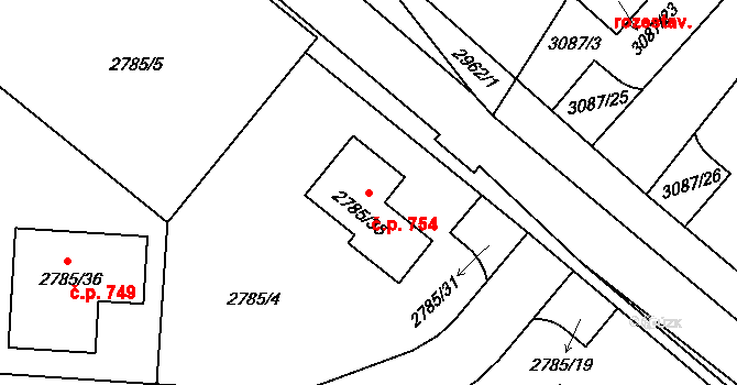 Hodkovice nad Mohelkou 754 na parcele st. 2785/35 v KÚ Hodkovice nad Mohelkou, Katastrální mapa