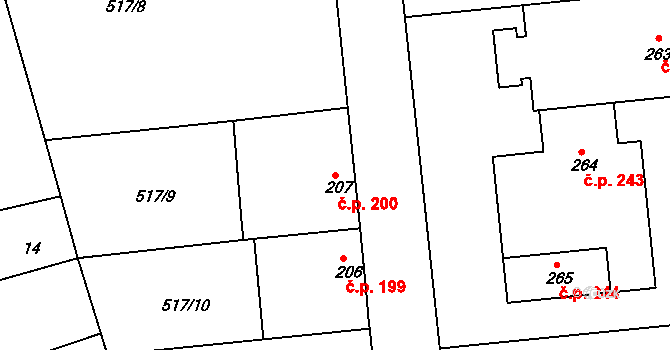 Líšťany 200 na parcele st. 207 v KÚ Líšťany u Cítolib, Katastrální mapa