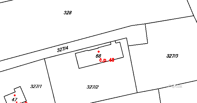 Chmelná 48 na parcele st. 68 v KÚ Chmelná u Vlašimi, Katastrální mapa