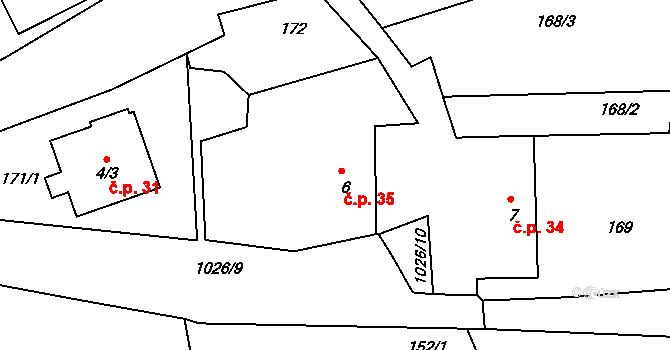 Domašín 35, Dobruška na parcele st. 6 v KÚ Domašín u Dobrušky, Katastrální mapa