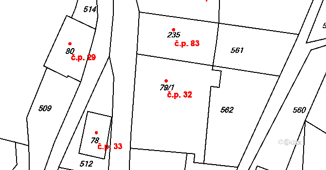 Skuhrov nad Bělou 32 na parcele st. 79/1 v KÚ Skuhrov nad Bělou, Katastrální mapa