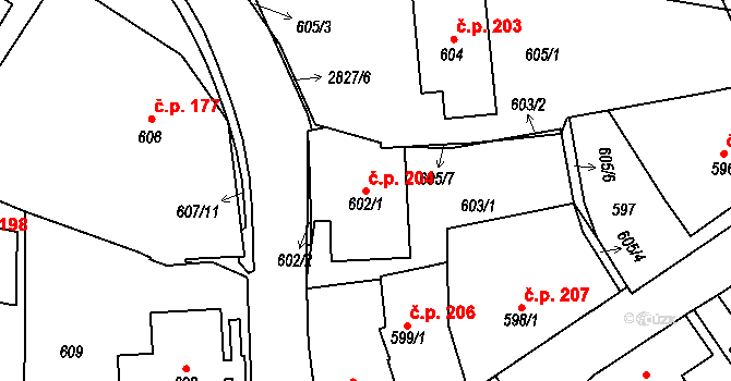 Dobruška 204 na parcele st. 602/1 v KÚ Dobruška, Katastrální mapa