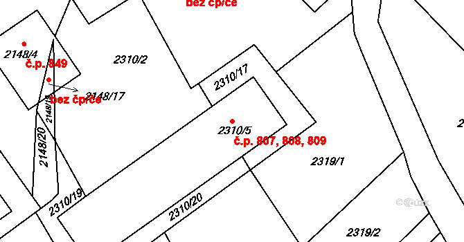 Dobruška 807,808,809 na parcele st. 2310/5 v KÚ Dobruška, Katastrální mapa
