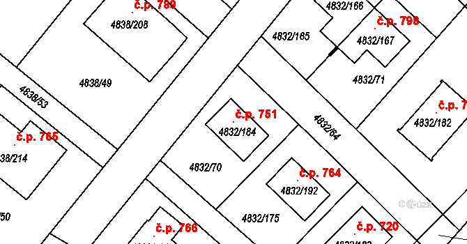 Sviadnov 751 na parcele st. 4832/184 v KÚ Sviadnov, Katastrální mapa