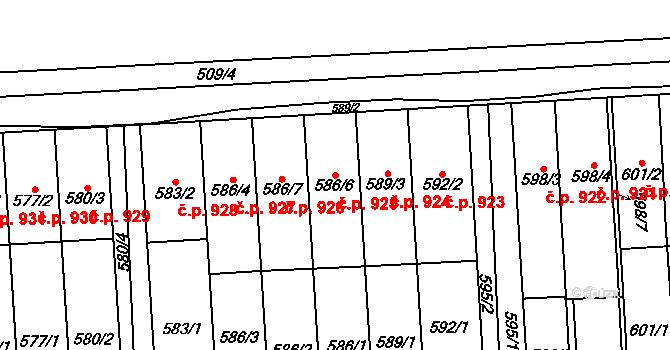 Pohořelice 925 na parcele st. 586/6 v KÚ Pohořelice nad Jihlavou, Katastrální mapa