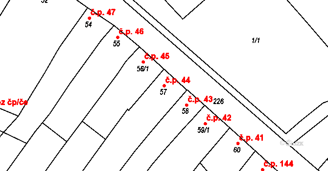 Količín 44, Holešov na parcele st. 57 v KÚ Količín, Katastrální mapa