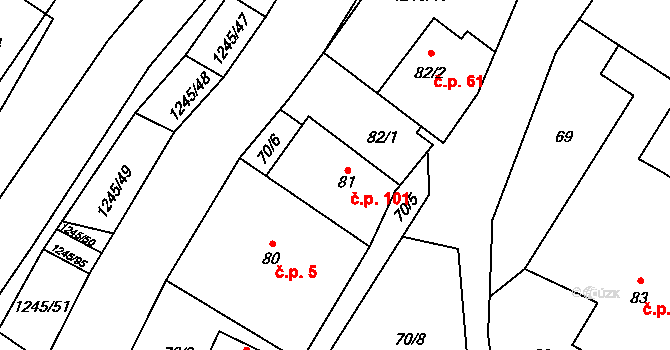 Otinoves 101 na parcele st. 81 v KÚ Otinoves, Katastrální mapa