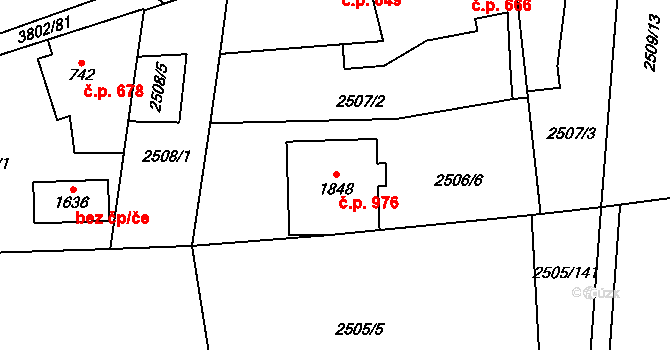 Dobřany 976 na parcele st. 1848 v KÚ Dobřany, Katastrální mapa