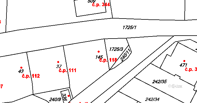Tymákov 118 na parcele st. 145 v KÚ Tymákov, Katastrální mapa