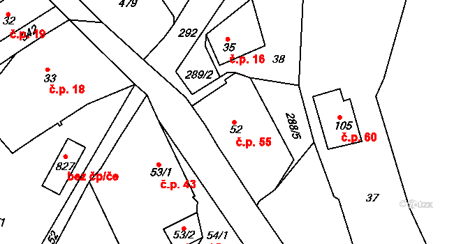 Sedlec 55, Starý Plzenec na parcele st. 52 v KÚ Sedlec u Starého Plzence, Katastrální mapa