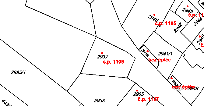 Rakšice 1106, Moravský Krumlov na parcele st. 2937 v KÚ Moravský Krumlov, Katastrální mapa