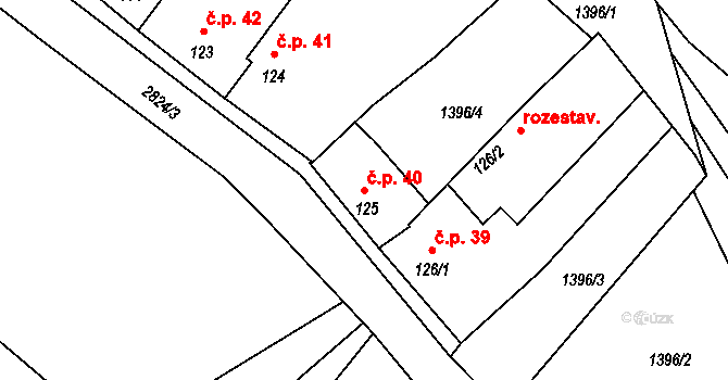 Velechvín 40, Lišov na parcele st. 125 v KÚ Velechvín, Katastrální mapa