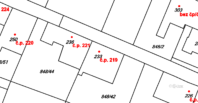 Černuc 219 na parcele st. 233 v KÚ Černuc, Katastrální mapa