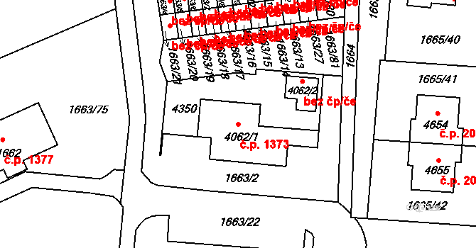 Čelákovice 1373 na parcele st. 4062/1 v KÚ Čelákovice, Katastrální mapa