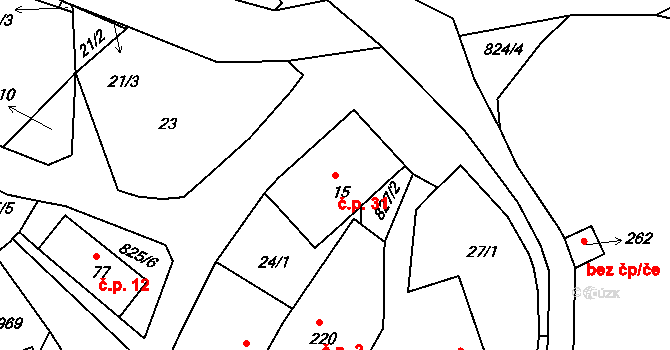 Čelina 31, Borotice na parcele st. 15 v KÚ Čelina, Katastrální mapa