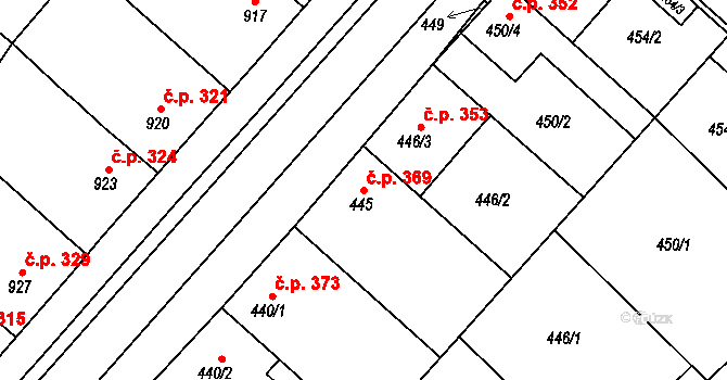 Čejč 369 na parcele st. 445 v KÚ Čejč, Katastrální mapa
