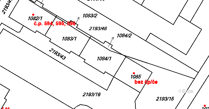 Bor 594,595,596 na parcele st. 1082/1 v KÚ Bor u Tachova, Katastrální mapa