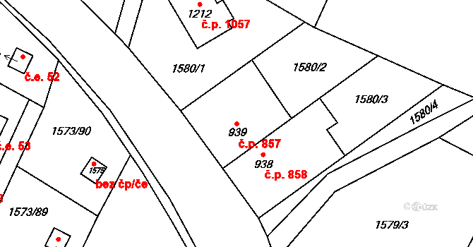 Třebechovice pod Orebem 857 na parcele st. 939 v KÚ Třebechovice pod Orebem, Katastrální mapa