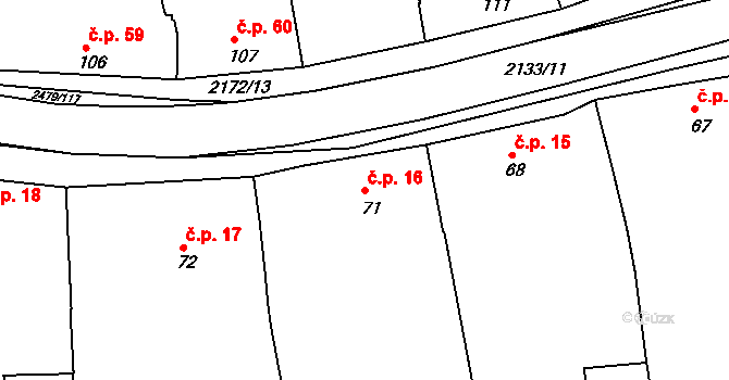 Litenčice 16 na parcele st. 71 v KÚ Litenčice, Katastrální mapa