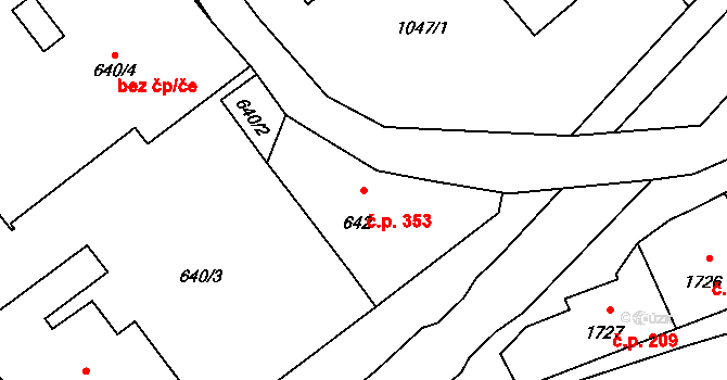 Velká Bystřice 353 na parcele st. 642 v KÚ Velká Bystřice, Katastrální mapa