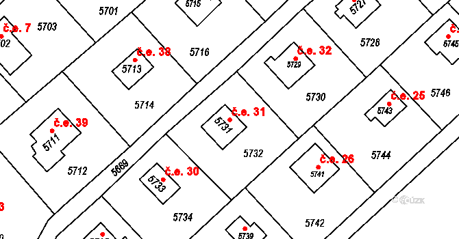 Šternberk 31 na parcele st. 5731 v KÚ Šternberk, Katastrální mapa