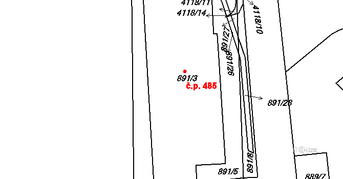 Podmoklice 485, Semily na parcele st. 891/3 v KÚ Semily, Katastrální mapa
