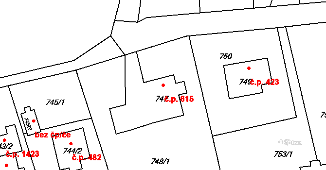 Lutyně 615, Orlová na parcele st. 747 v KÚ Horní Lutyně, Katastrální mapa