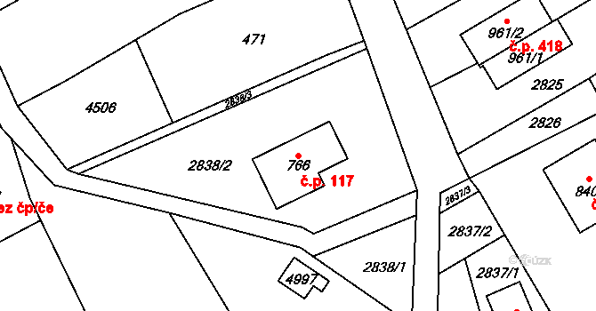 Francova Lhota 117 na parcele st. 766 v KÚ Francova Lhota, Katastrální mapa