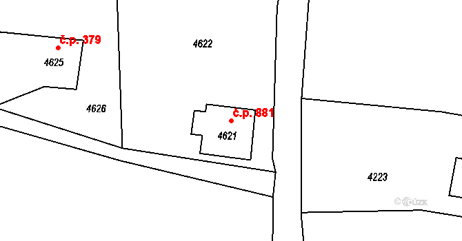 Zubří 881 na parcele st. 4621 v KÚ Zubří, Katastrální mapa