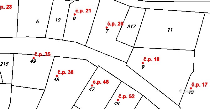 Červeněves 20, Smidary na parcele st. 7 v KÚ Červeněves, Katastrální mapa