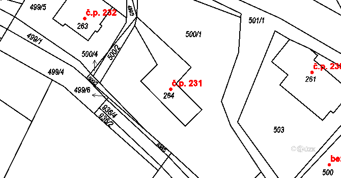Horní Sloupnice 231, Sloupnice na parcele st. 264 v KÚ Horní Sloupnice, Katastrální mapa