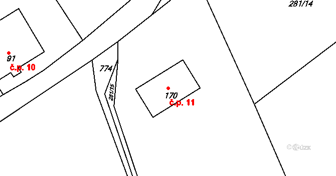 Kaliště 11, Orlické Podhůří na parcele st. 170 v KÚ Rviště, Katastrální mapa