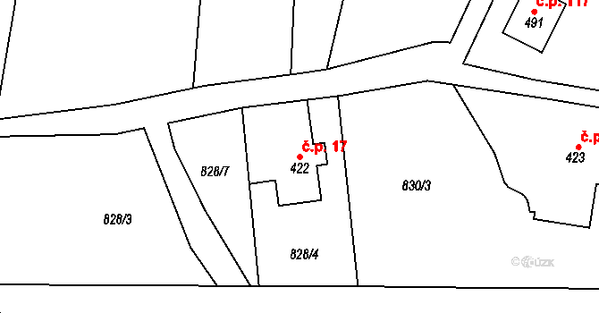Děčín XVII-Jalůvčí 17, Děčín na parcele st. 422 v KÚ Prostřední Žleb, Katastrální mapa