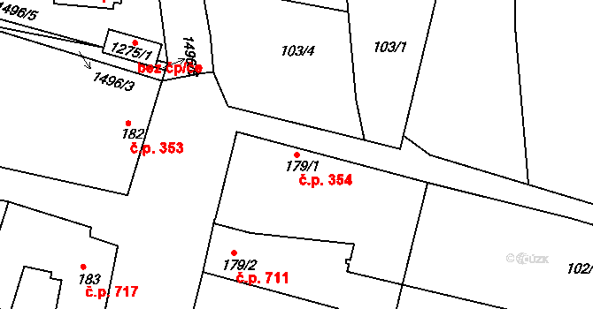 Jevíčko 354 na parcele st. 179/1 v KÚ Jevíčko-předměstí, Katastrální mapa