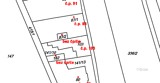 Přední Lhota 103, Poděbrady na parcele st. 103 v KÚ Přední Lhota u Poděbrad, Katastrální mapa