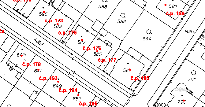 Poděbrady II 177, Poděbrady na parcele st. 585 v KÚ Poděbrady, Katastrální mapa