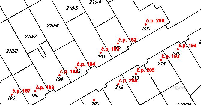 Stařeč 183 na parcele st. 191 v KÚ Stařeč, Katastrální mapa