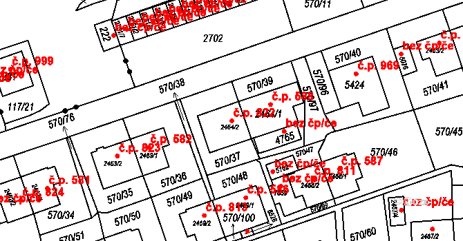 Borovina 822, Třebíč na parcele st. 2464/2 v KÚ Třebíč, Katastrální mapa