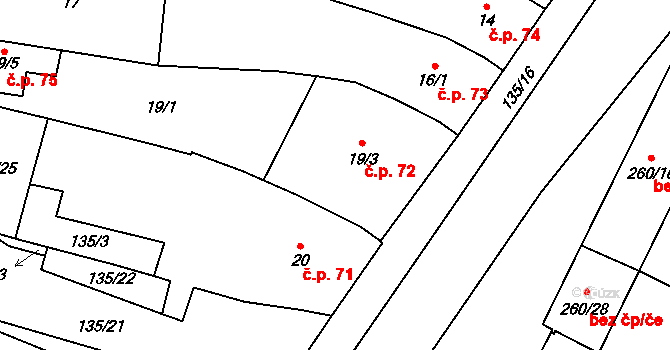 Chvalovice 72 na parcele st. 19/3 v KÚ Chvalovice, Katastrální mapa