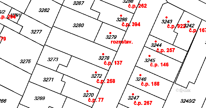 Žabovřesky 137, Brno na parcele st. 3278 v KÚ Žabovřesky, Katastrální mapa