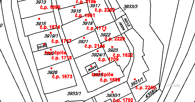 Královo Pole 1709, Brno na parcele st. 3924/1 v KÚ Královo Pole, Katastrální mapa