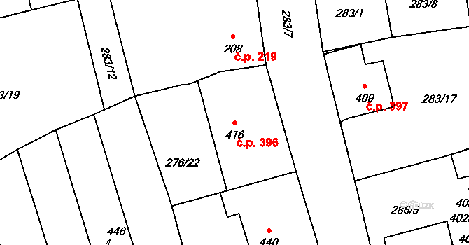Černčice 396 na parcele st. 416 v KÚ Černčice u Loun, Katastrální mapa