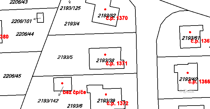 Pelhřimov 1371 na parcele st. 2193/38 v KÚ Pelhřimov, Katastrální mapa