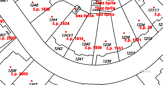 Teplice 1809 na parcele st. 1240 v KÚ Teplice, Katastrální mapa