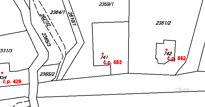 Česká Kamenice 583 na parcele st. 741 v KÚ Česká Kamenice, Katastrální mapa