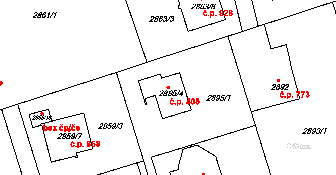 Frýdlant 405, Frýdlant nad Ostravicí na parcele st. 2895/4 v KÚ Frýdlant nad Ostravicí, Katastrální mapa