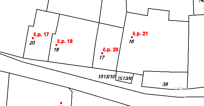 Okrouhlé Hradiště 20, Konstantinovy Lázně na parcele st. 17 v KÚ Okrouhlé Hradiště, Katastrální mapa