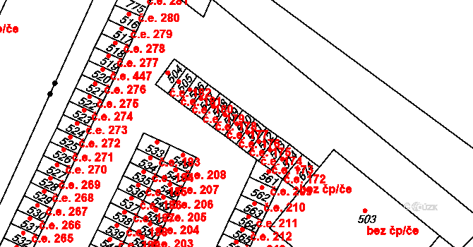 Háje 176, Cheb na parcele st. 510 v KÚ Háje u Chebu, Katastrální mapa